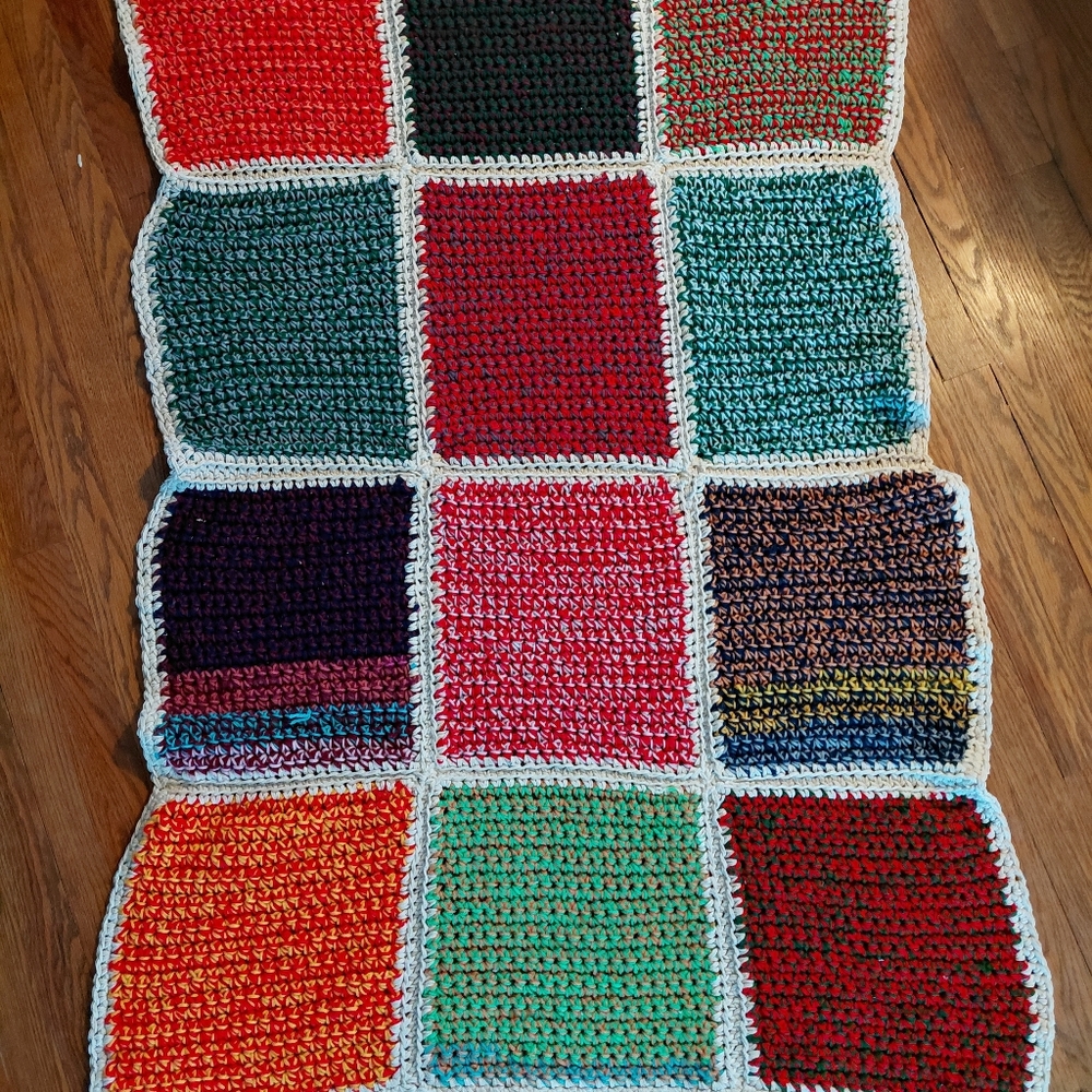 Vintage 70s Crochet Granny Square Panels Handmade Afghan Blanket Retro Boho - Picture 9 of 12